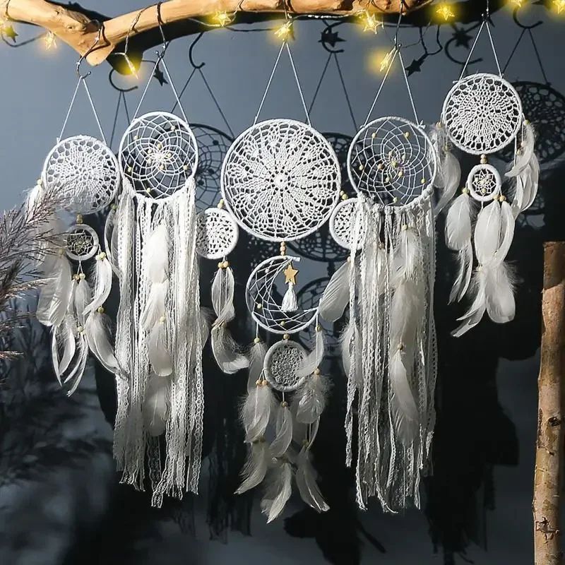 Boho Macrame Dream Catcher Set – 5pcs Moon Wall Hanging Decor for Nursery & Home