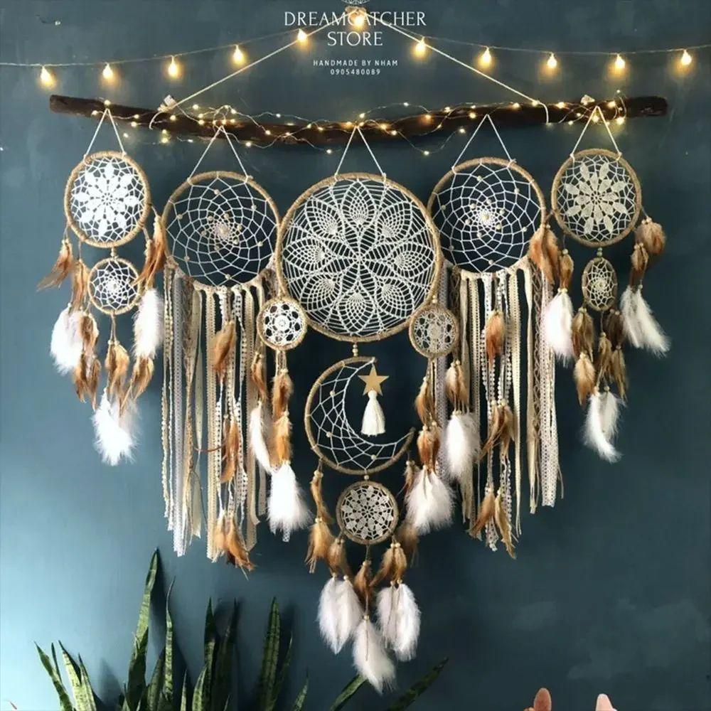 Boho Macrame Dream Catcher Set – 5pcs Moon Wall Hanging Decor for Nursery & Home