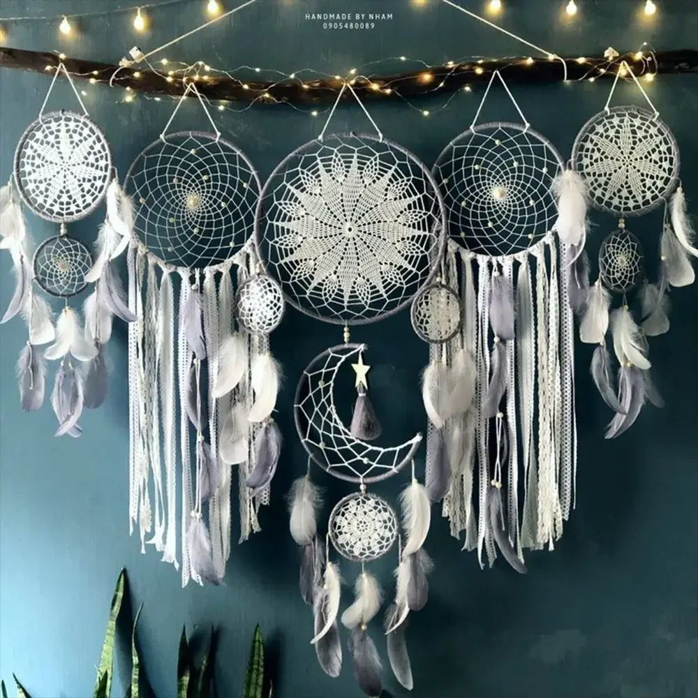 Boho Macrame Dream Catcher Set – 5pcs Moon Wall Hanging Decor for Nursery & Home
