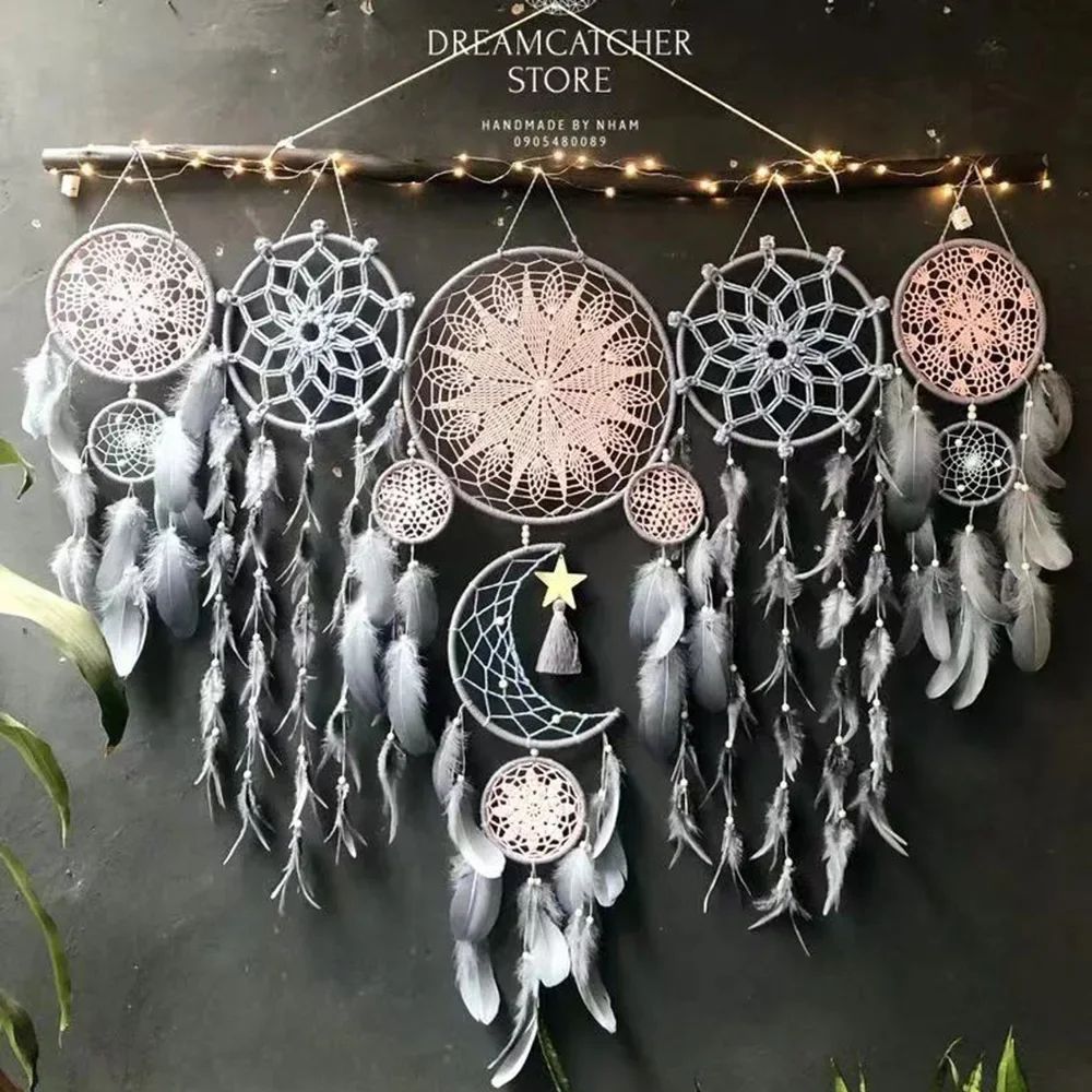 Boho Macrame Dream Catcher Set – 5pcs Moon Wall Hanging Decor for Nursery & Home