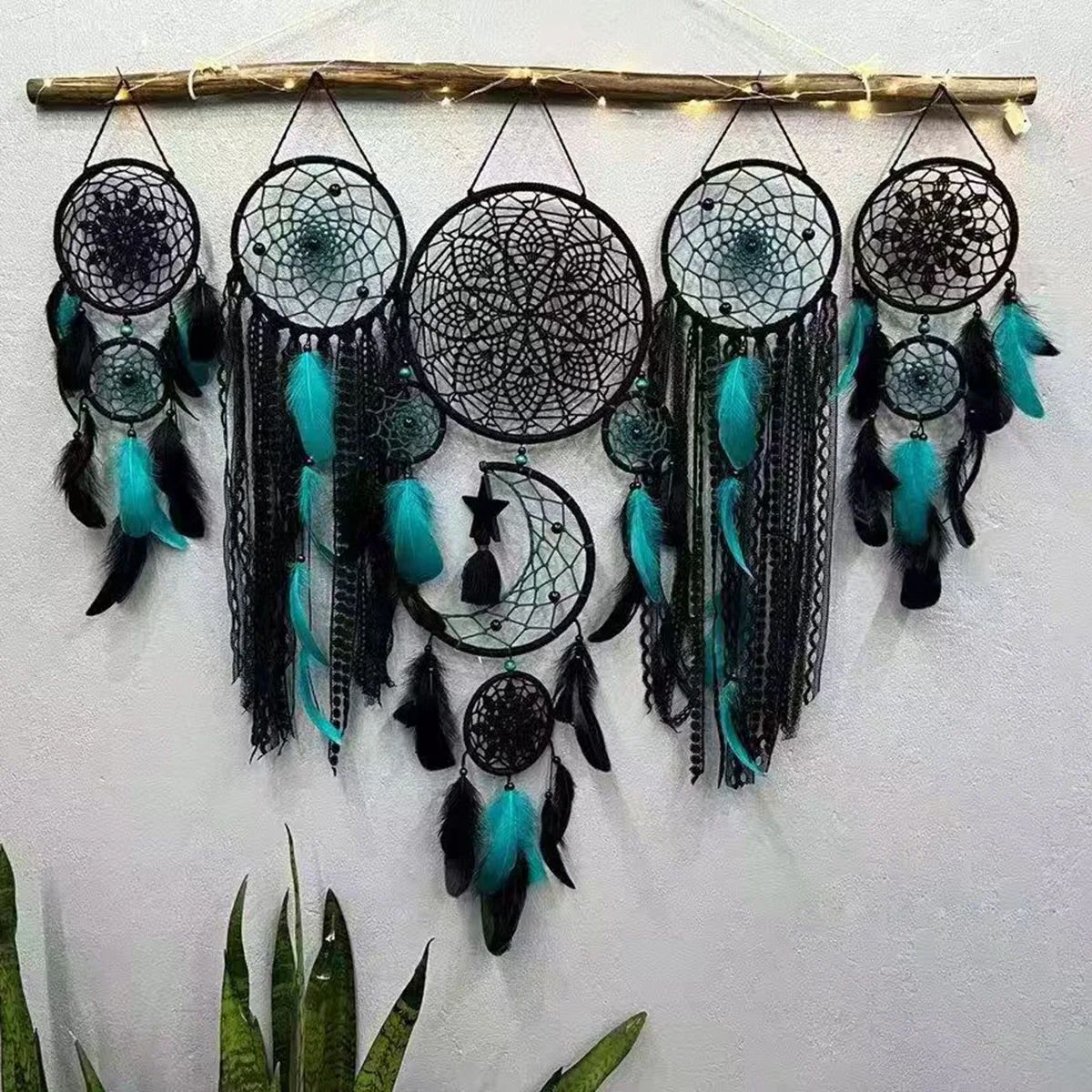 Boho Macrame Dream Catcher Set – 5pcs Moon Wall Hanging Decor for Nursery & Home