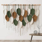 Large macrame wall hanging for boho wall decor with leaf woven tapestry