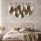 Large macrame wall hanging for boho wall decor with leaf woven tapestry