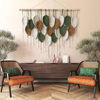 Large macrame wall hanging for boho wall decor with leaf woven tapestry