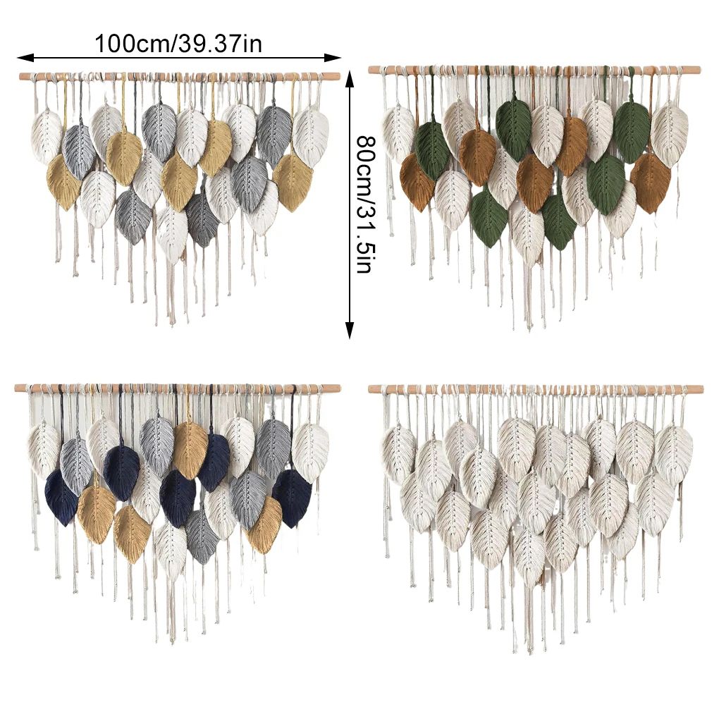 Large macrame wall hanging for boho wall decor with leaf woven tapestry