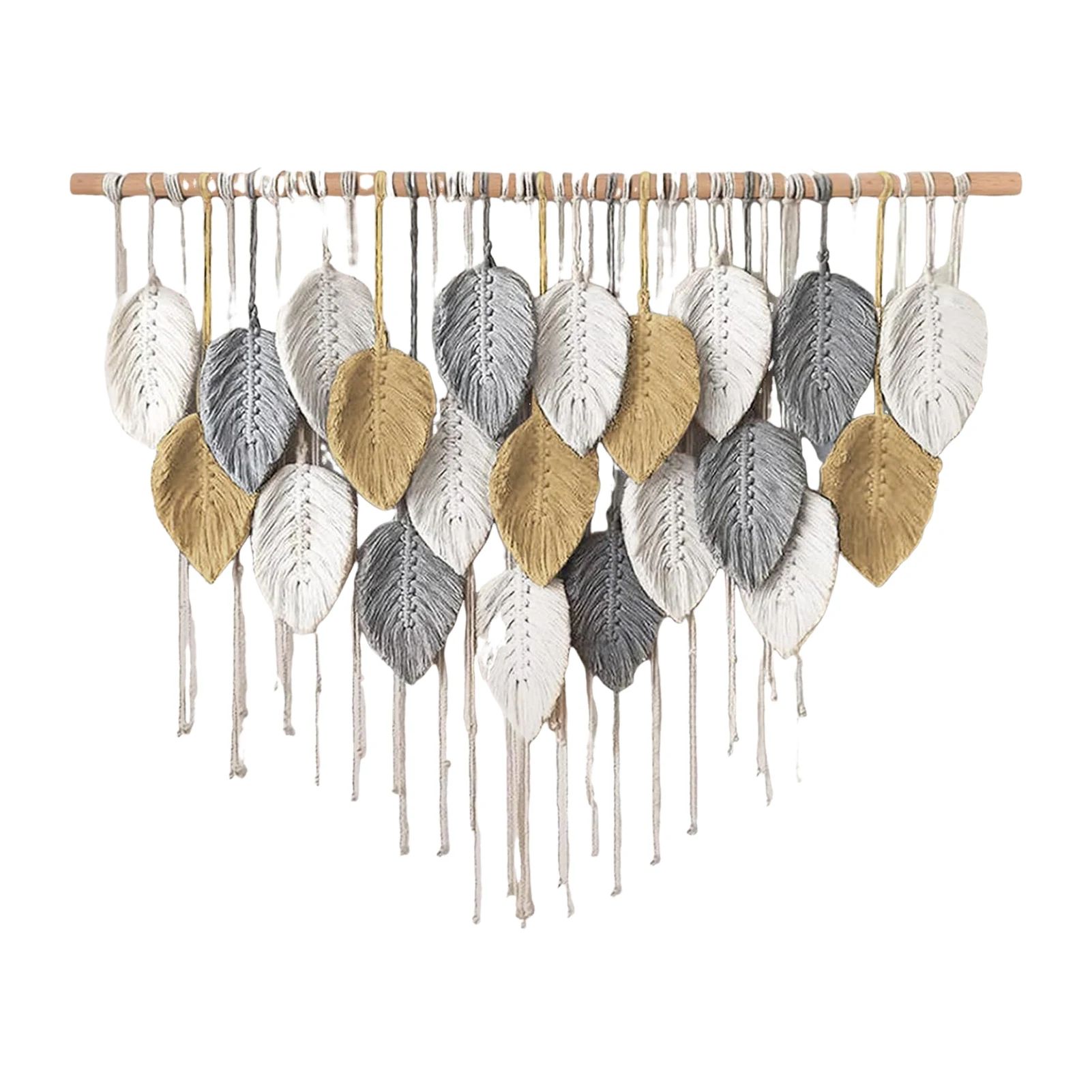 Large macrame wall hanging for boho wall decor with leaf woven tapestry
