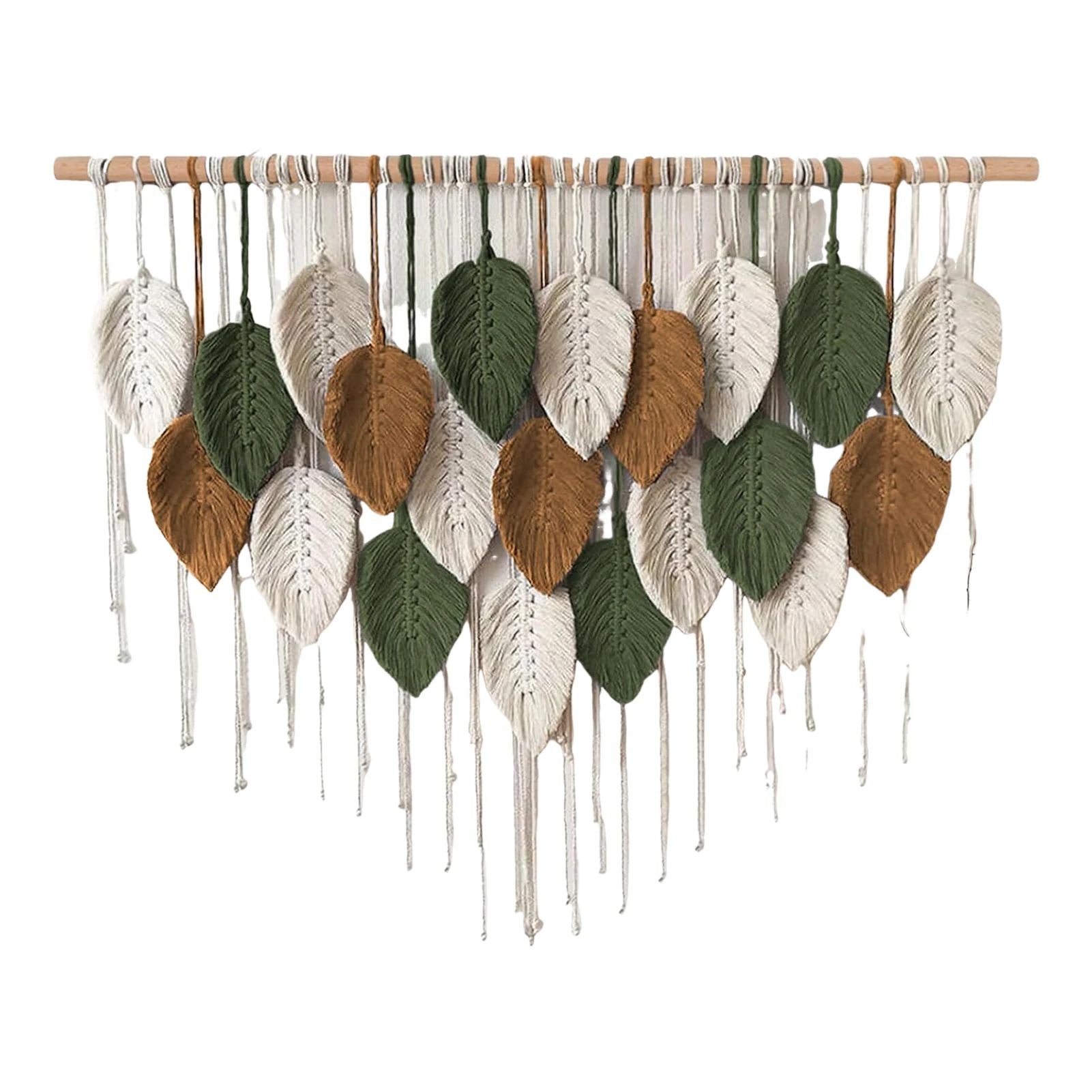 Large macrame wall hanging for boho wall decor with leaf woven tapestry