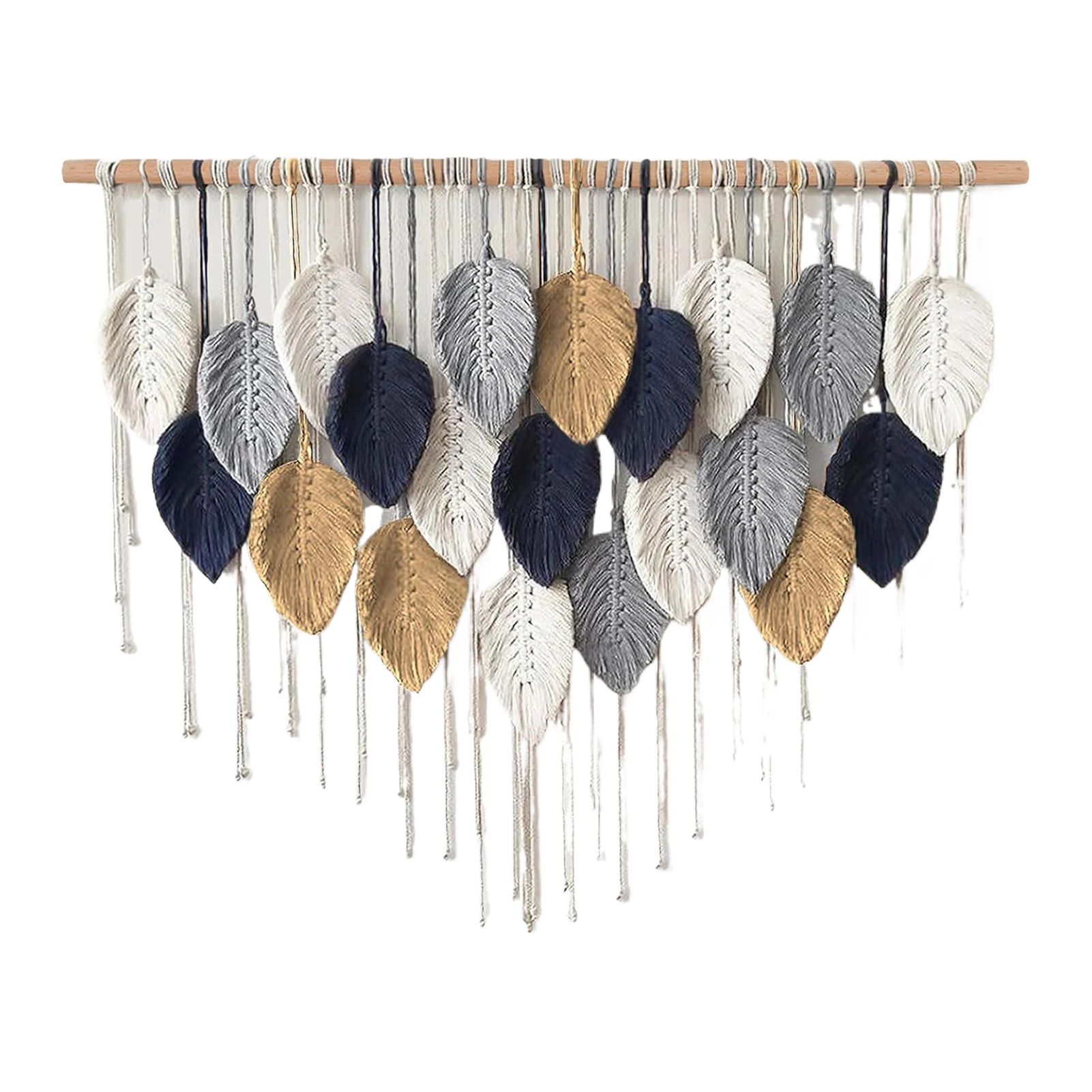 Large macrame wall hanging for boho wall decor with leaf woven tapestry