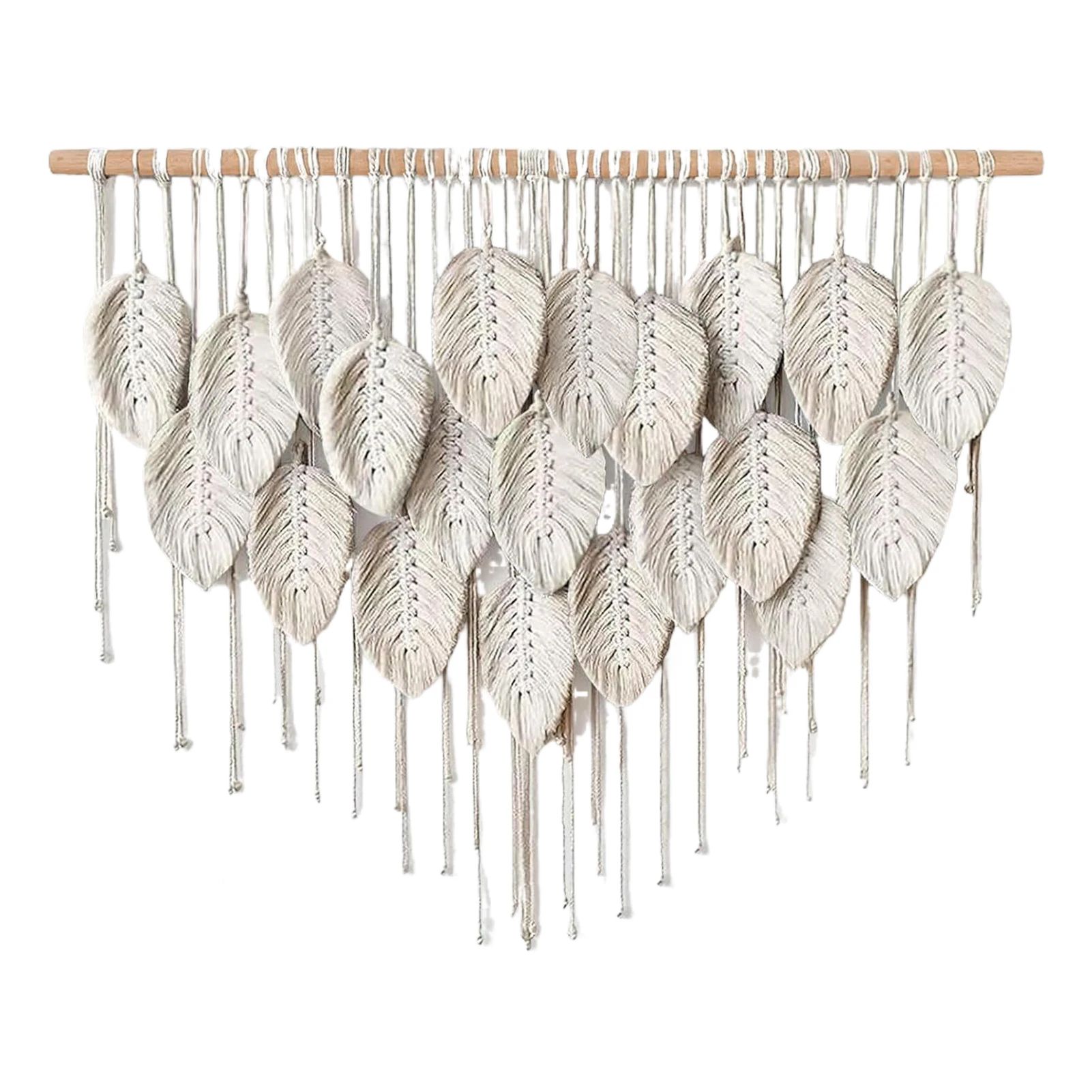Large macrame wall hanging for boho wall decor with leaf woven tapestry