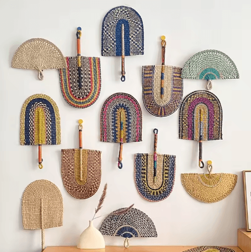 Nordic Woven Wall Fan Decor Handwoven Seaweed Boho Wall Hanging