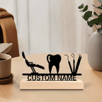 Custom Dentist Desk Decor Personalized Metal Dental Office Art with Wooden Base