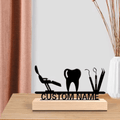 Custom Dentist Desk Decor Personalized Metal Dental Office Art with Wooden Base