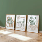 Frameless Cocktail Wall Art Set – Retro Happy Hour Wall Decor & Kitchen Wall Art Prints (3pcs)