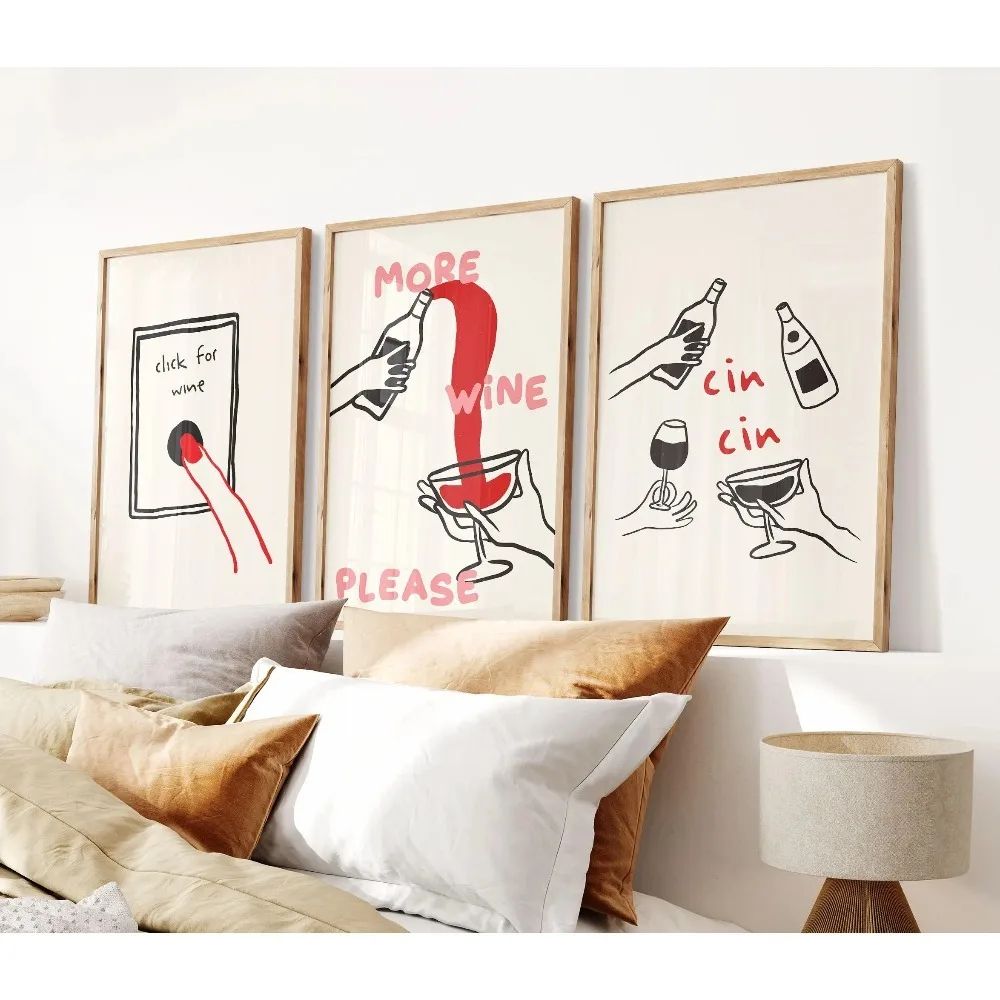 Frameless Cocktail Wall Art Set – Retro Happy Hour Wall Decor & Kitchen Wall Art Prints (3pcs)