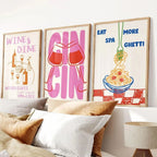 Frameless Cocktail Wall Art Set – Retro Happy Hour Wall Decor & Kitchen Wall Art Prints (3pcs)