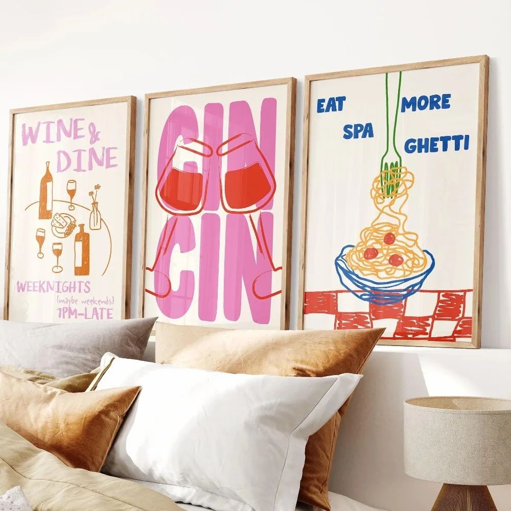 Frameless Cocktail Wall Art Set – Retro Happy Hour Wall Decor & Kitchen Wall Art Prints (3pcs)
