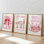 Frameless Cocktail Wall Art Set – Retro Happy Hour Wall Decor & Kitchen Wall Art Prints (3pcs)
