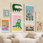 Abstract Crocodile & Fish Canvas Art Colorful Modern Wall Decor