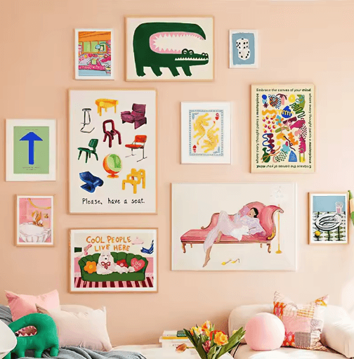 Abstract Crocodile & Fish Canvas Art Colorful Modern Wall Decor