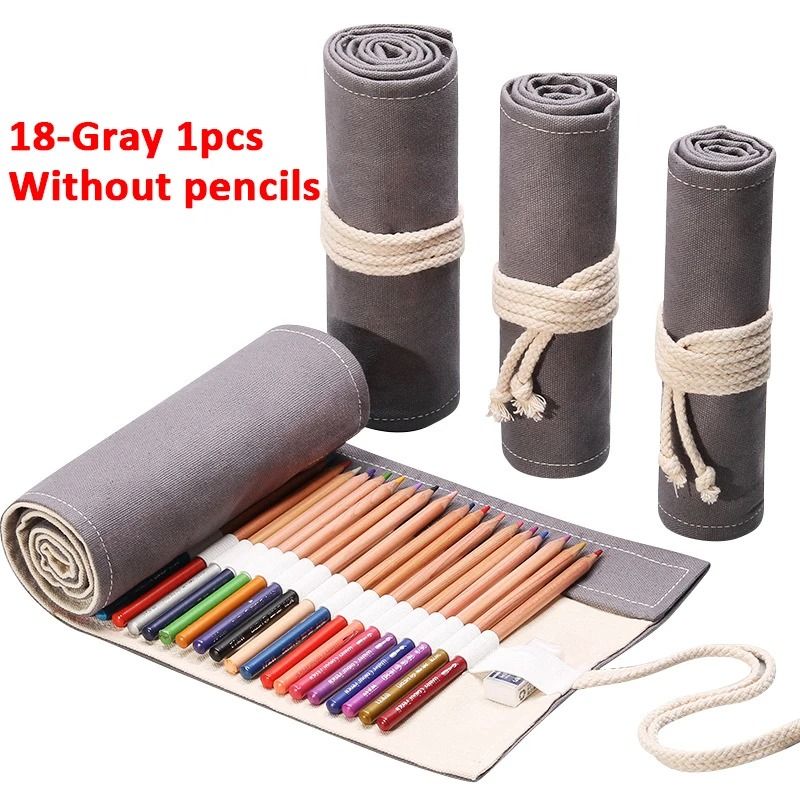 Canvas Roll Up Pencil Case 12 Slot Organizer for School and Art Supplies