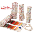Canvas Roll Up Pencil Case 12 Slot Organizer for School and Art Supplies