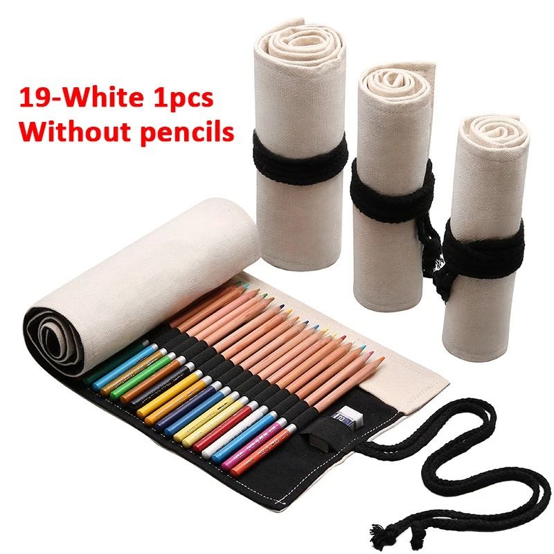 Canvas Roll Up Pencil Case 12 Slot Organizer for School and Art Supplies