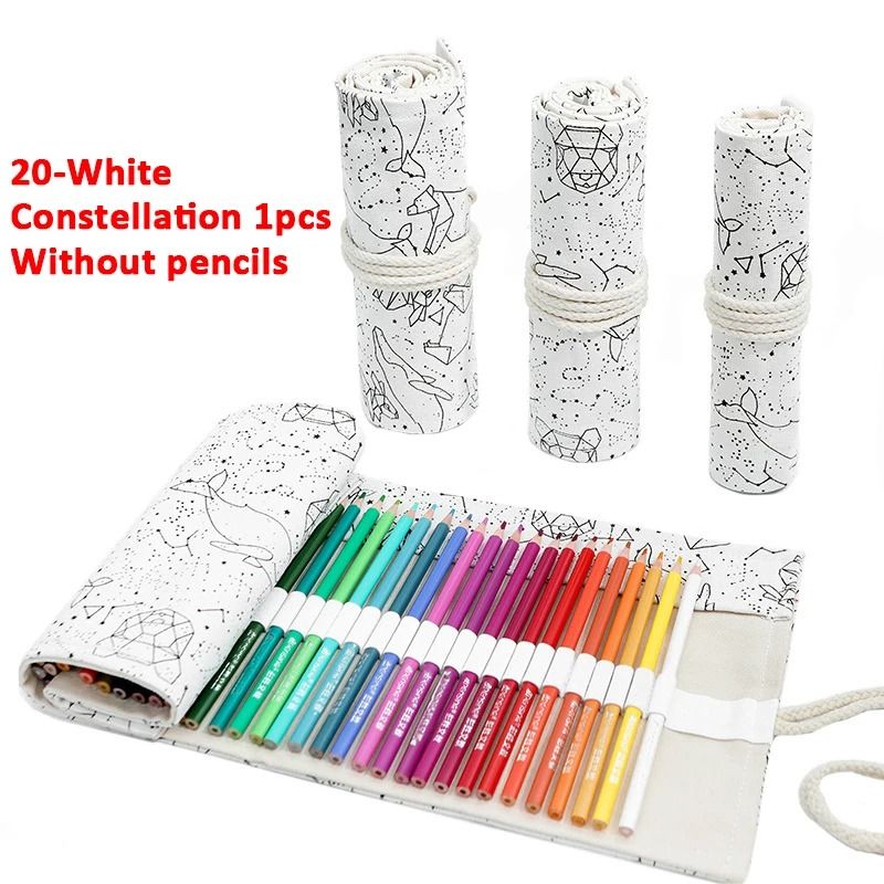 Canvas Roll Up Pencil Case 12 Slot Organizer for School and Art Supplies