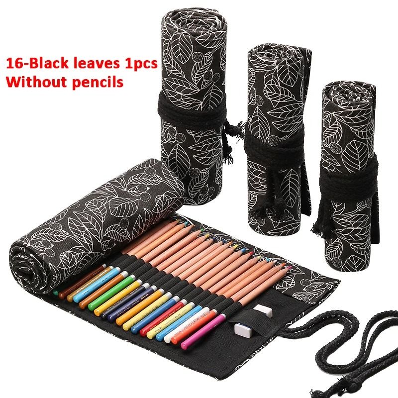 Canvas Roll Up Pencil Case 12 Slot Organizer for School and Art Supplies