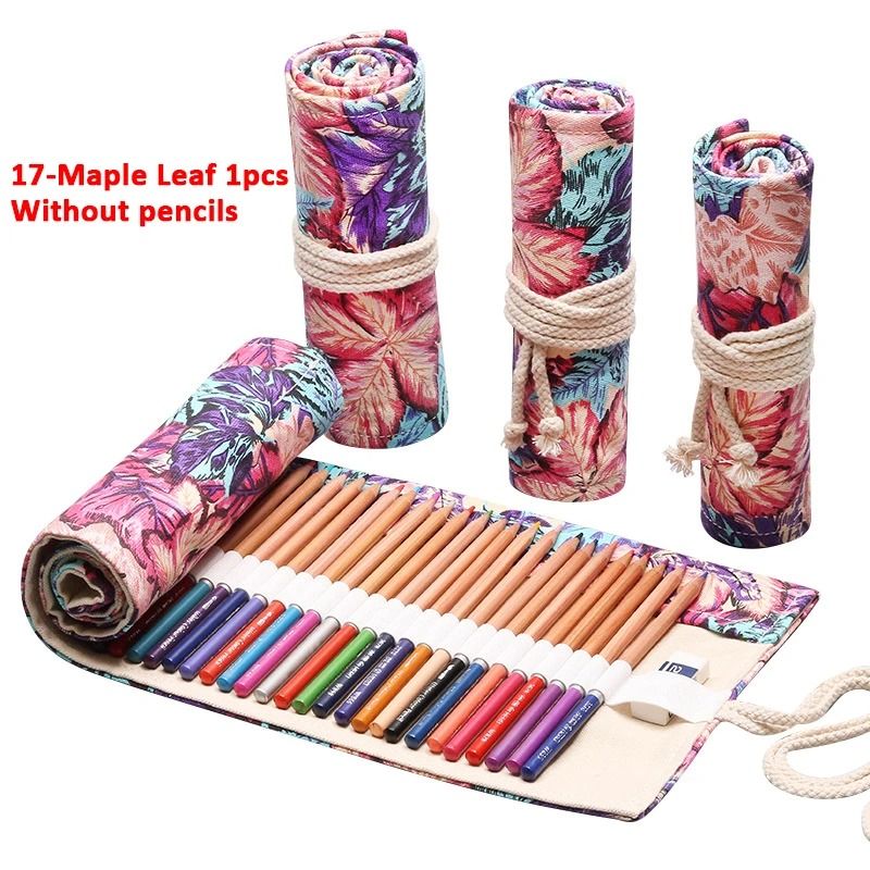 Canvas Roll Up Pencil Case 12 Slot Organizer for School and Art Supplies