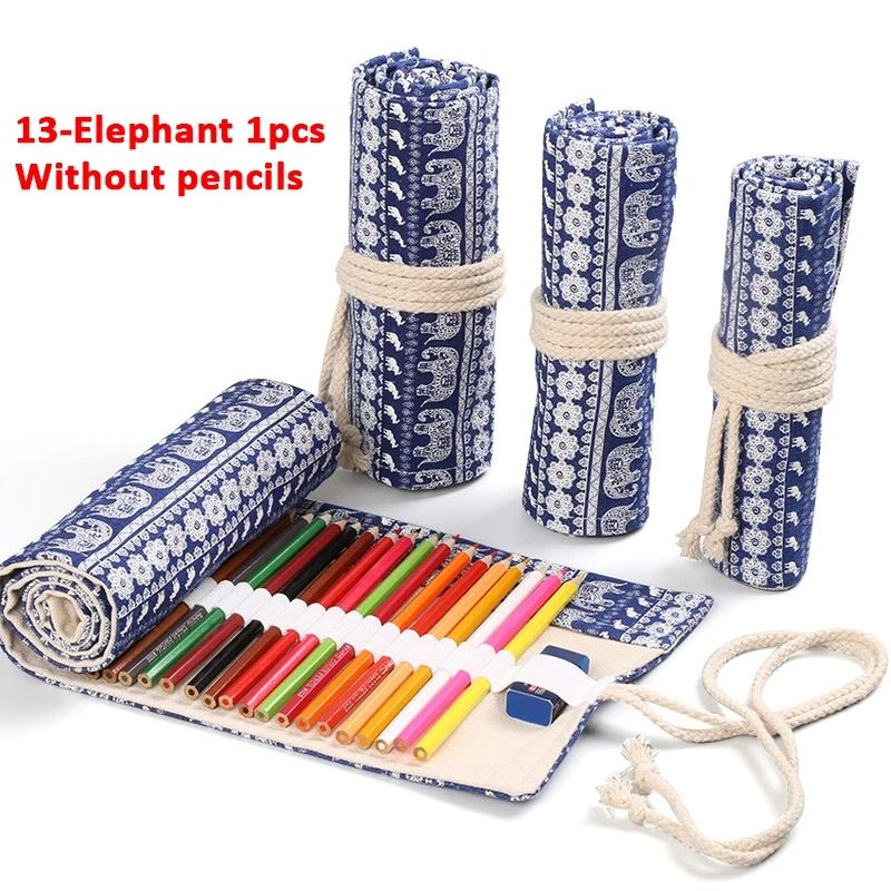 Canvas Roll Up Pencil Case 12 Slot Organizer for School and Art Supplies