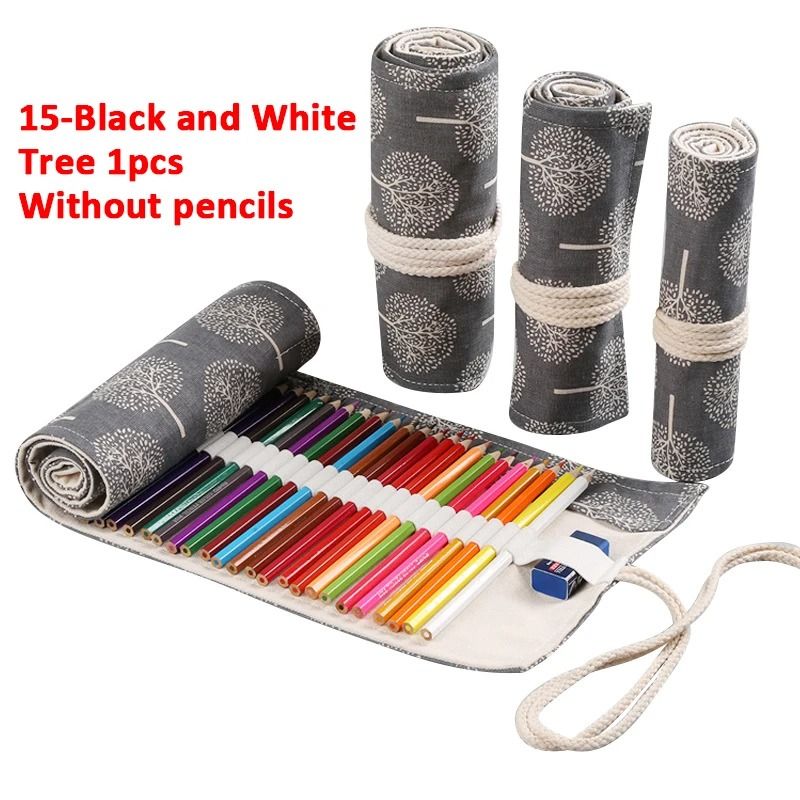 Canvas Roll Up Pencil Case 12 Slot Organizer for School and Art Supplies