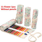 Canvas Roll Up Pencil Case 12 Slot Organizer for School and Art Supplies