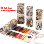 Canvas Roll Up Pencil Case 12 Slot Organizer for School and Art Supplies