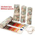 Canvas Roll Up Pencil Case 12 Slot Organizer for School and Art Supplies