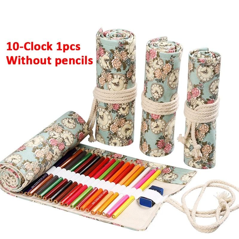 Canvas Roll Up Pencil Case 12 Slot Organizer for School and Art Supplies