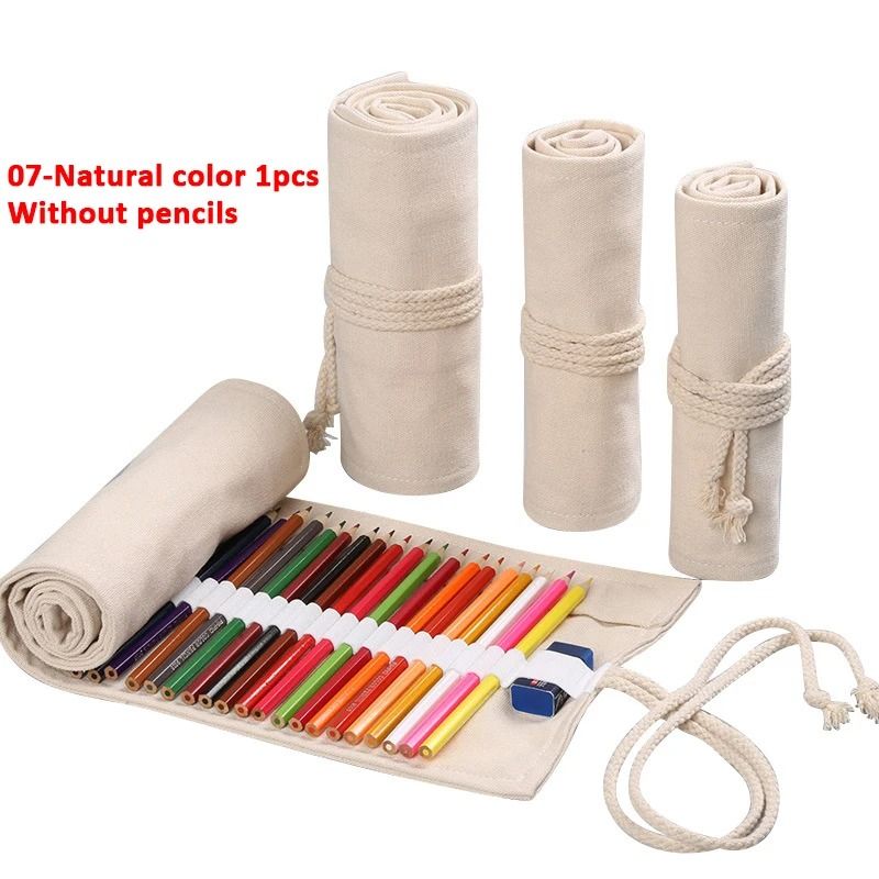Canvas Roll Up Pencil Case 12 Slot Organizer for School and Art Supplies