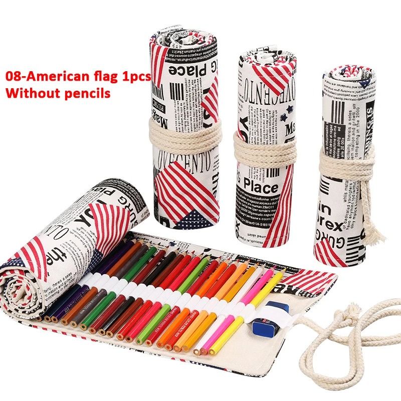 Canvas Roll Up Pencil Case 12 Slot Organizer for School and Art Supplies