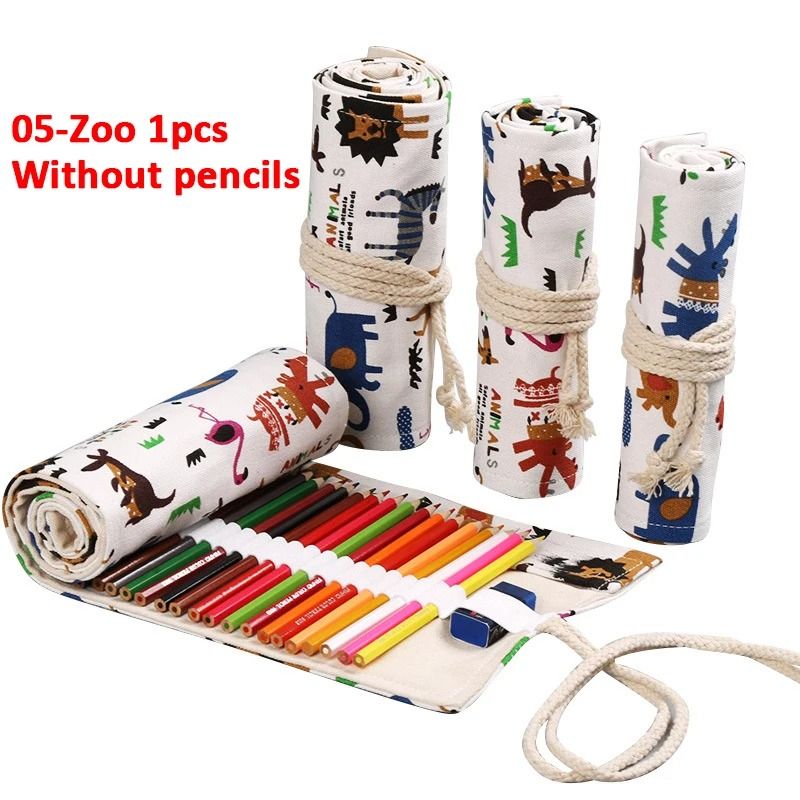 Canvas Roll Up Pencil Case 12 Slot Organizer for School and Art Supplies