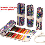 Canvas Roll Up Pencil Case 12 Slot Organizer for School and Art Supplies