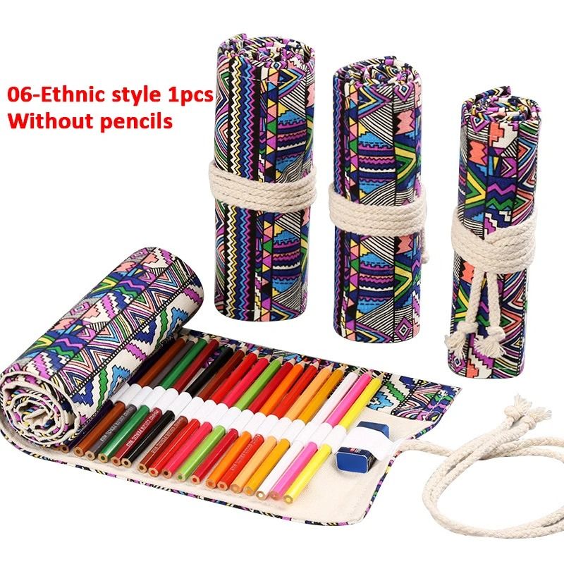 Canvas Roll Up Pencil Case 12 Slot Organizer for School and Art Supplies