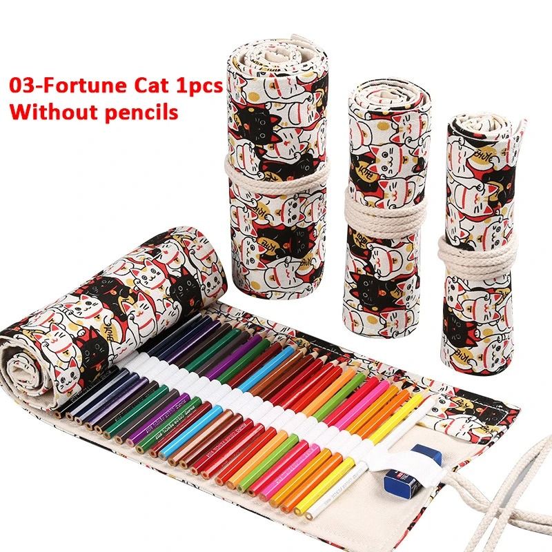 Canvas Roll Up Pencil Case 12 Slot Organizer for School and Art Supplies