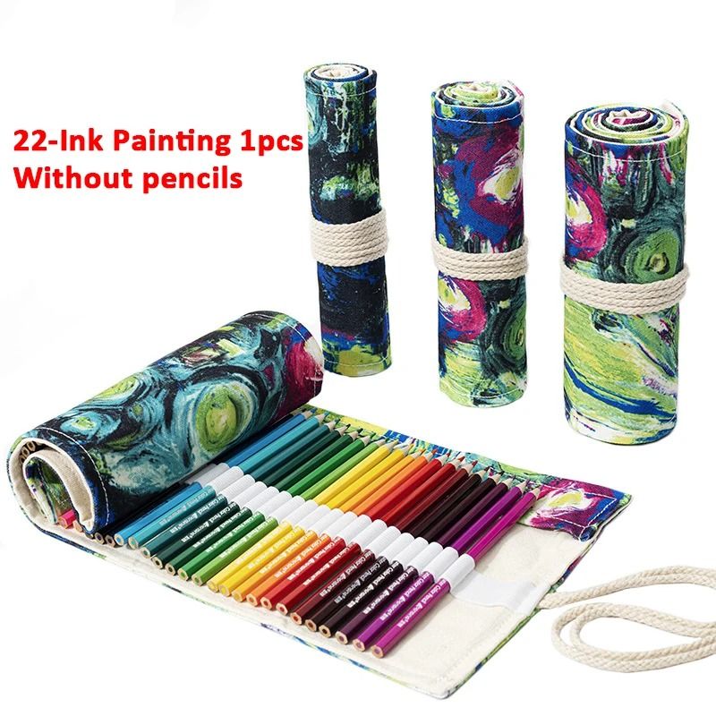 Canvas Roll Up Pencil Case 12 Slot Organizer for School and Art Supplies