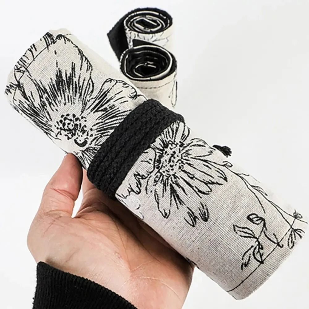 Canvas Roll Up Pencil Case 12 Slot Organizer for School and Art Supplies