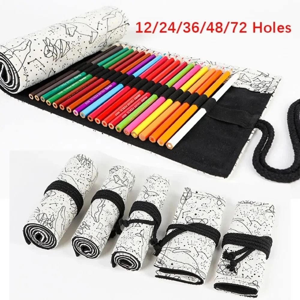 Canvas Roll Up Pencil Case 12 Slot Organizer for School and Art Supplies