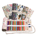 Canvas Roll Up Pencil Case 12 Slot Organizer for School and Art Supplies