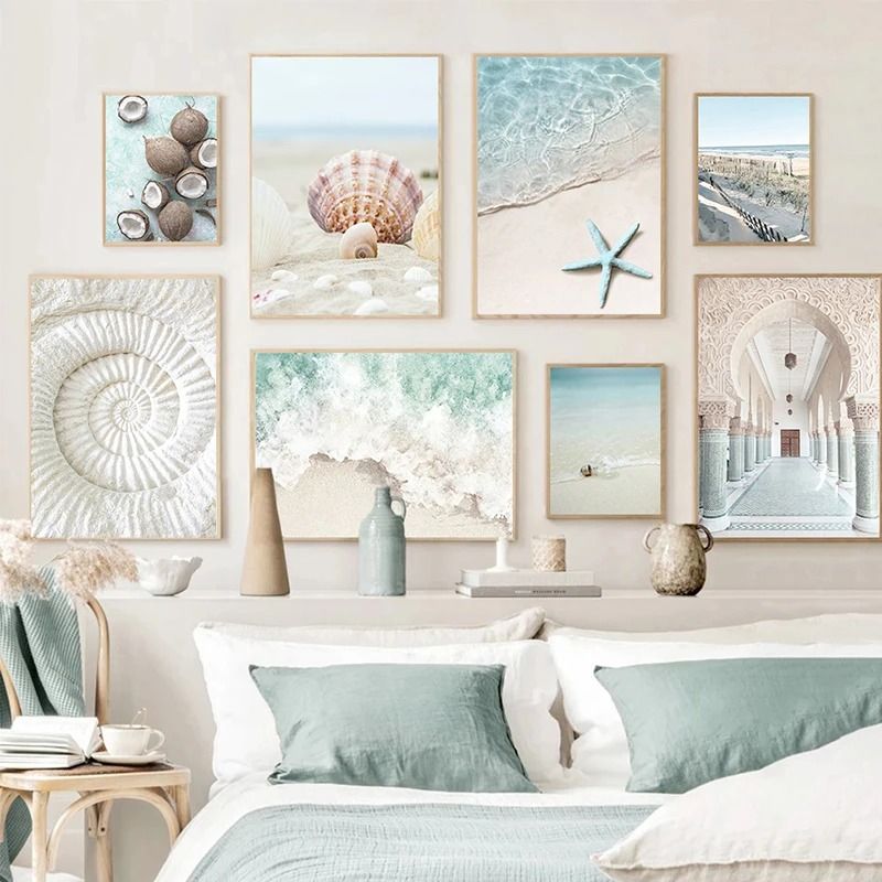Tropical Ocean Shell Canvas Wall Art Summer Beach Aesthetic Print