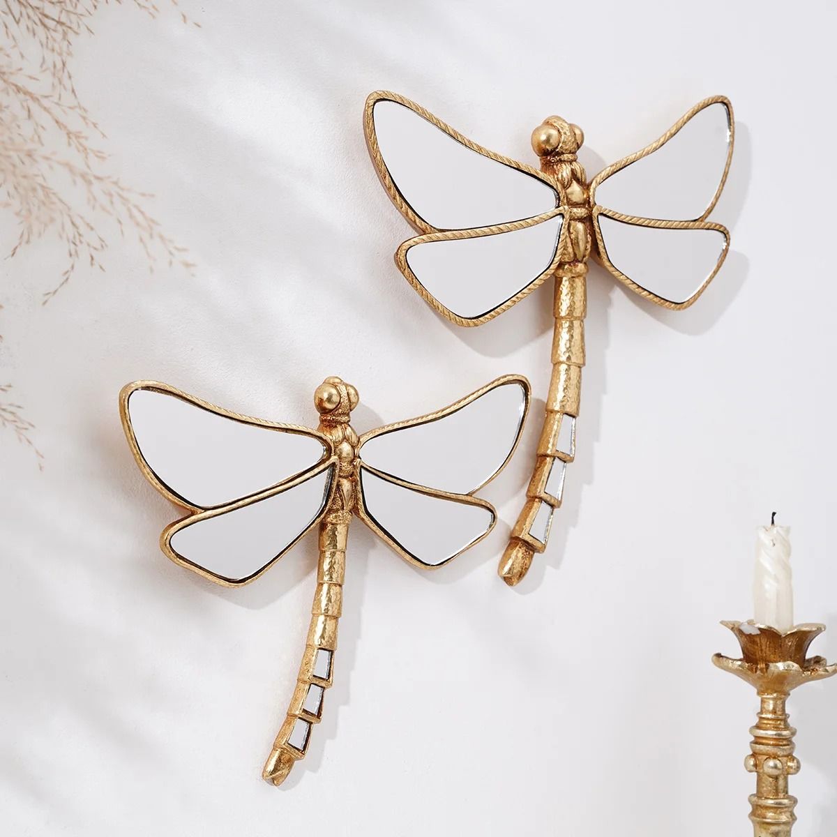 Golden Mirror-Finish Dragonfly Wall Hanging Resin Decor