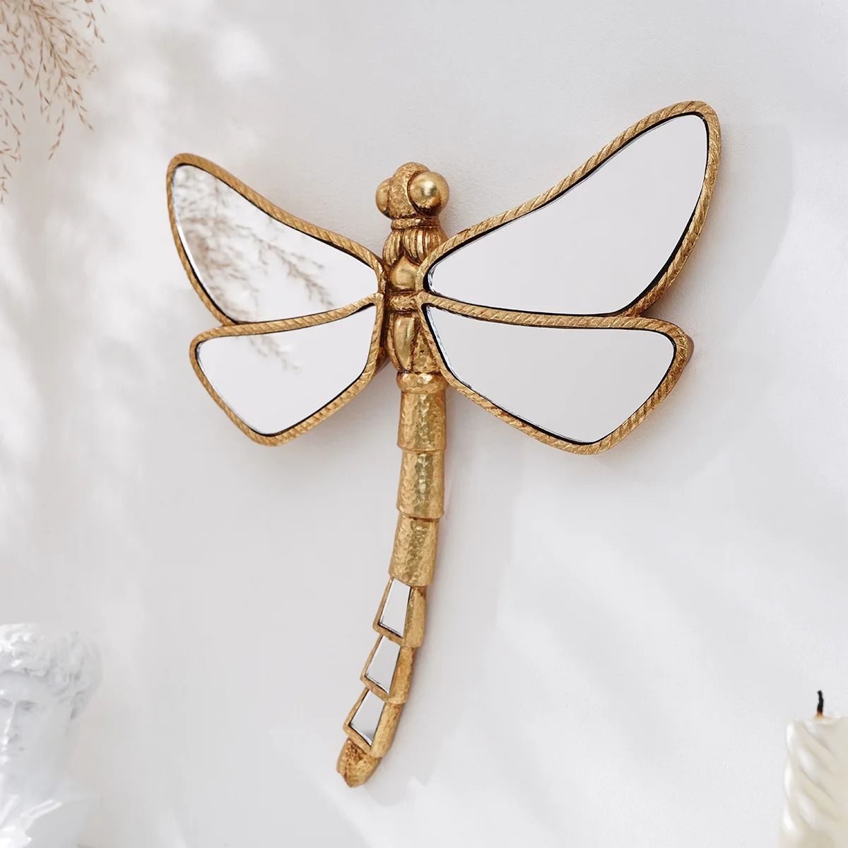Golden Mirror-Finish Dragonfly Wall Hanging Resin Decor