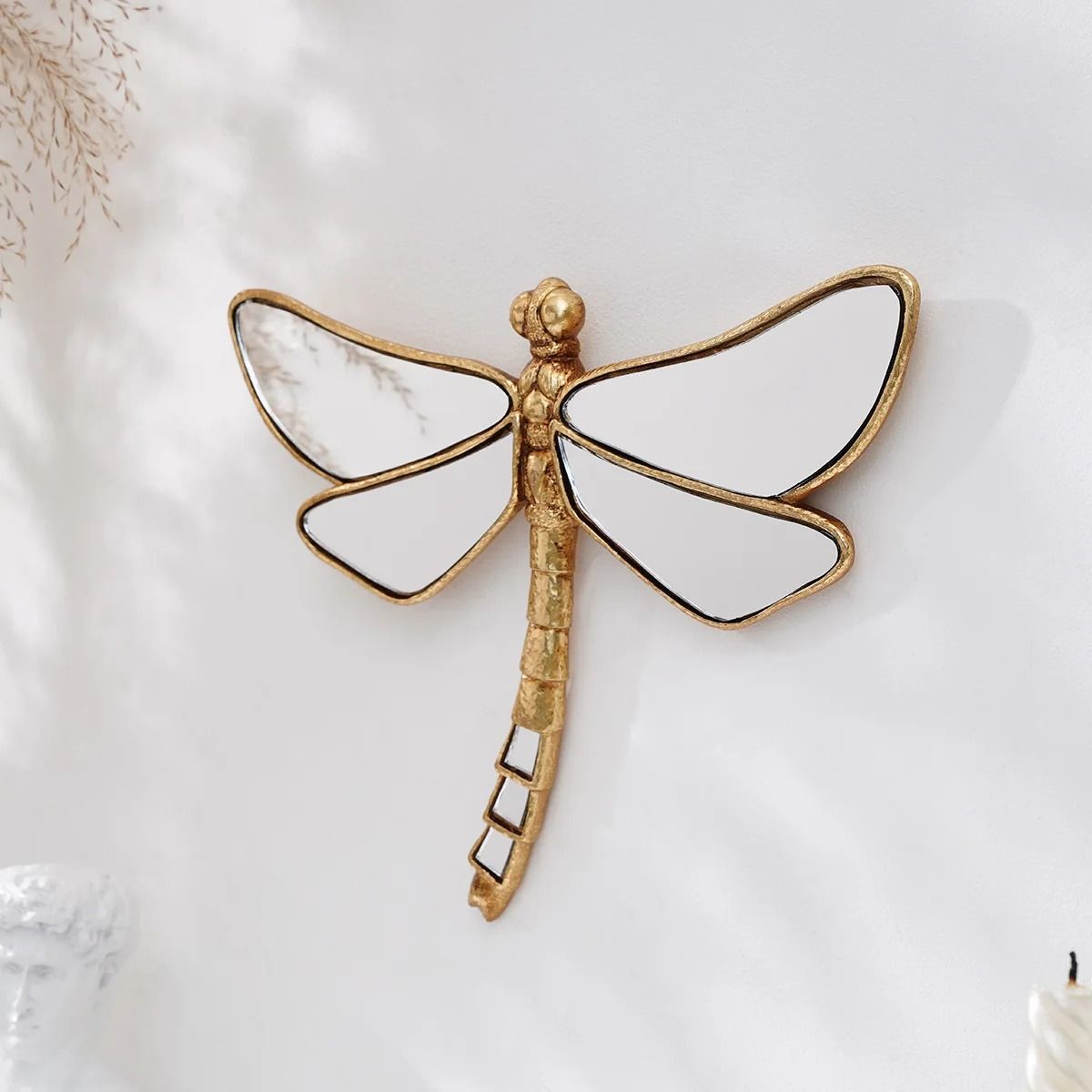Golden Mirror-Finish Dragonfly Wall Hanging Resin Decor