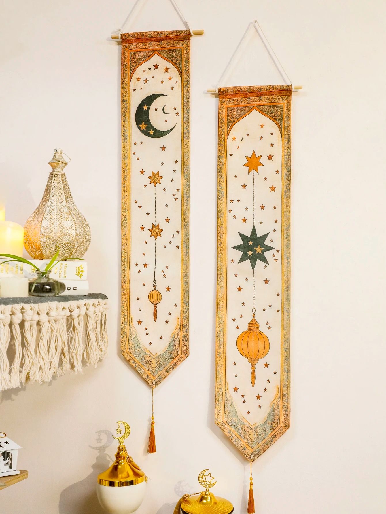 Islamic Ramadan Moon Star Lantern Wall Banner Eid Mubarak Tapestry Decor